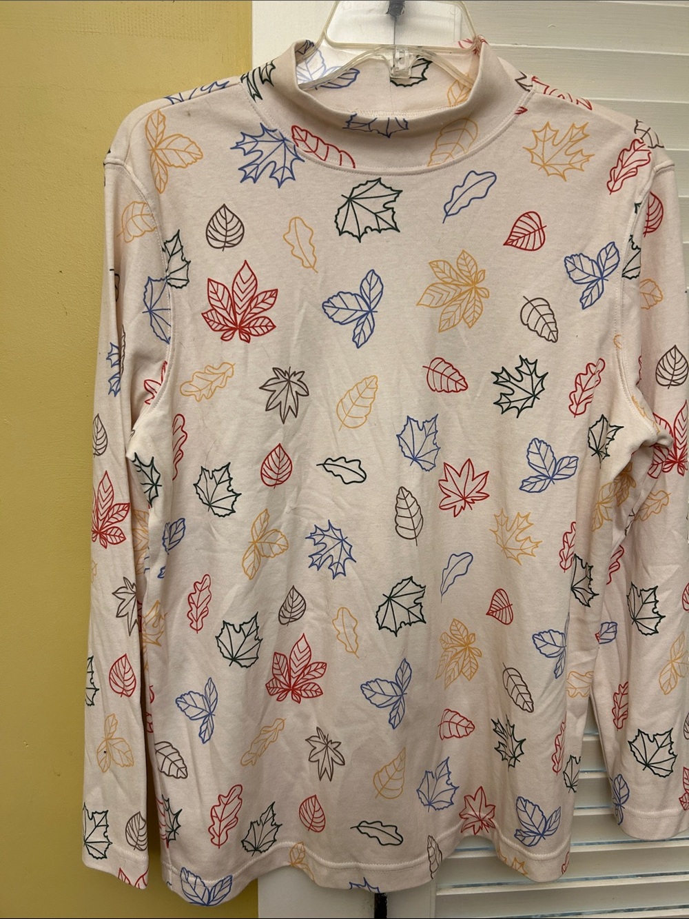 Blair Cream Long Sleeve Turtleneck Top with Multicolor Leaf Print